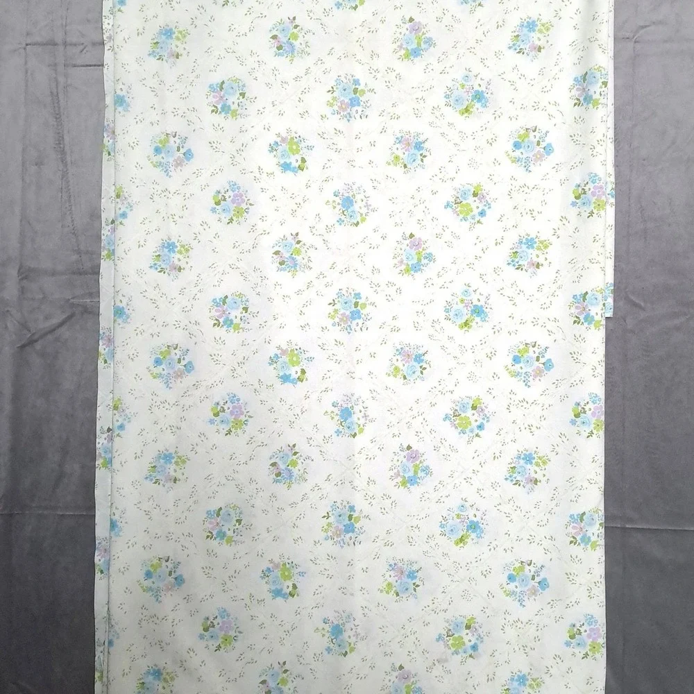 Cannon‎ Monticello Flat Bed Sheet Twin White Blue Floral Vintage No Iron Muslin